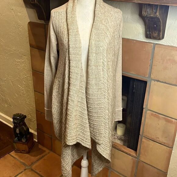 Saturday Sunday Anthropologie Oatmeal Knit Crochet Open Cardigan, M! - Picture 1 of 10
